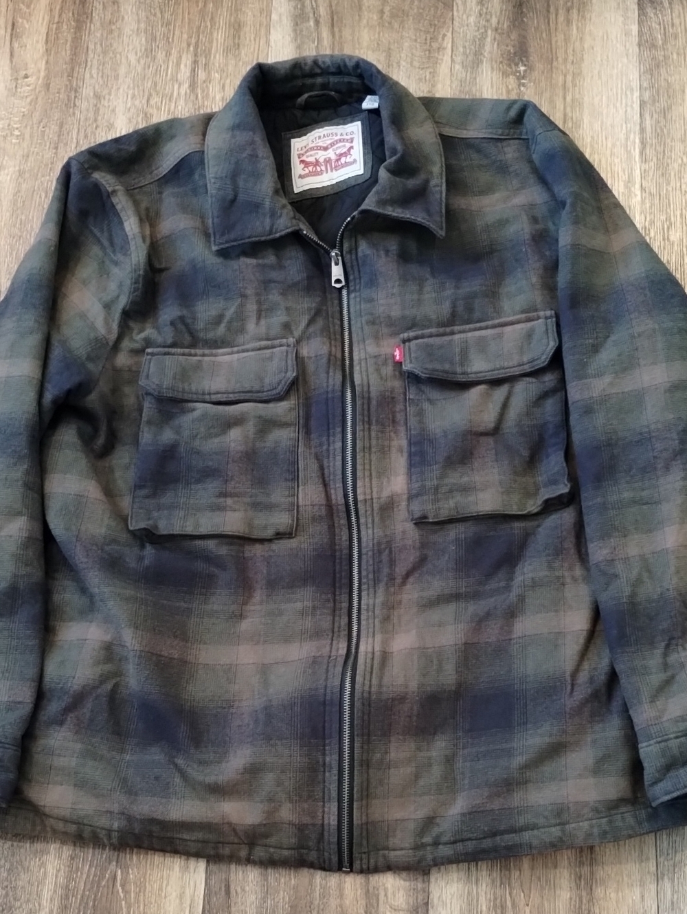 Levi's Men's Dark Green & Blue Plaid Full Zip Jacket Coat Size XXL